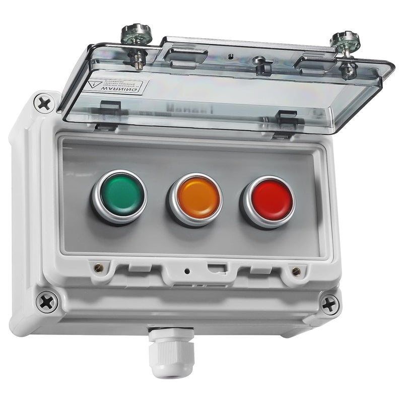 Manesi Push Button Switch IP67 Outdoor Waterproof Button Switch Box Green/Yellow/Red Instantaneous Button Switch with Protective Cover Anti-Misoperation Switch - Image 1